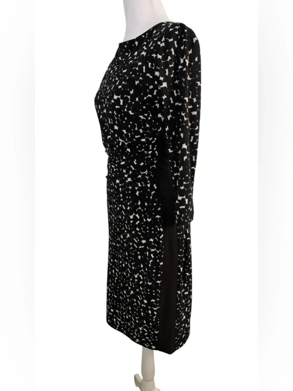 Anne Klein Black White Abstract Sheath Dress Small | Ruched Career Chic
